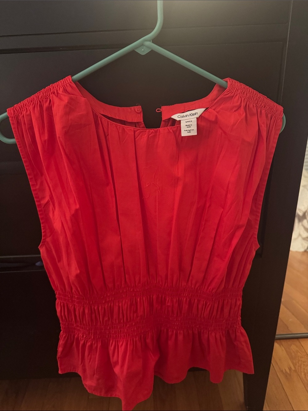 Calvin Klein Red Sleeveless Pleated Peplum Midi Dress